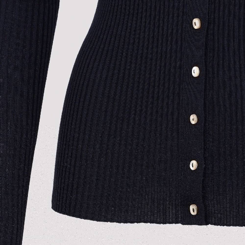 JIL SANDER  Cardigan Blu Notte in Lana e Seta da Donna Jil Sander Nuovo