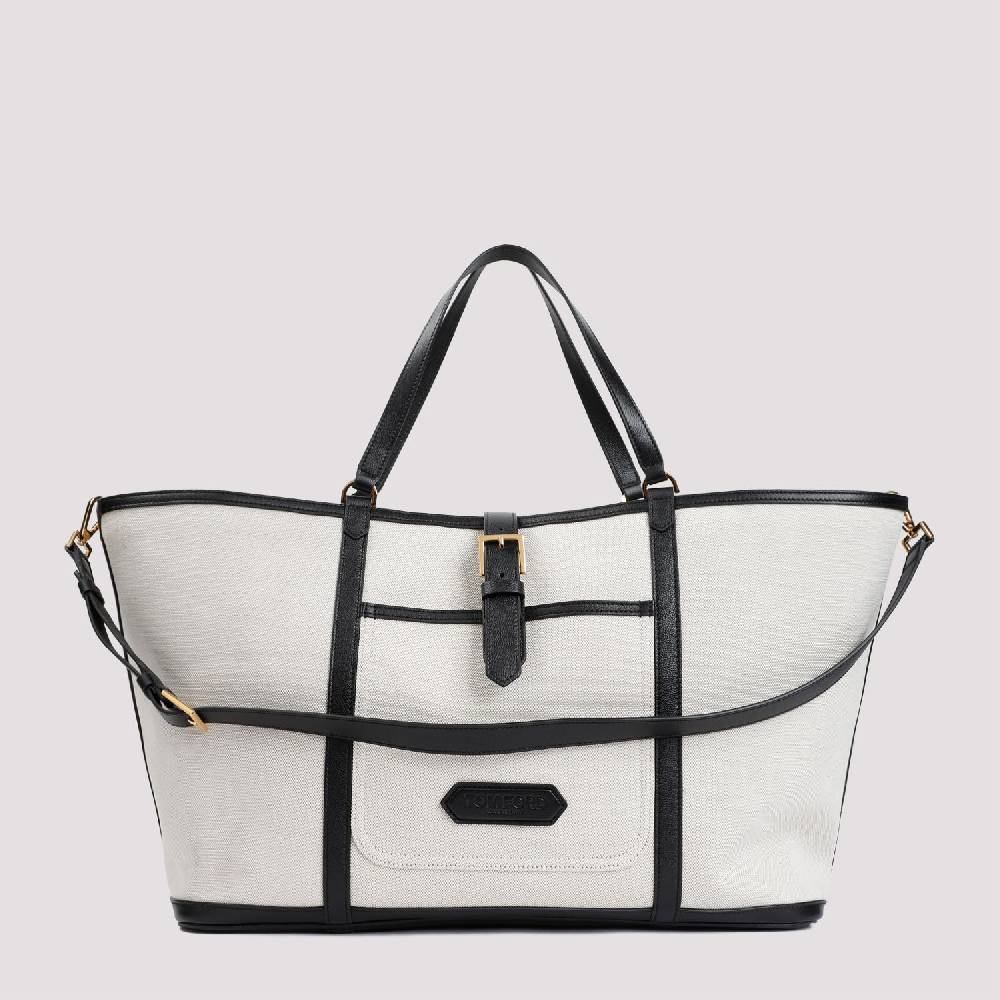 TOM FORD  Borsa Shopper TOM FORD in Cotone e Pelle Nera Vendita