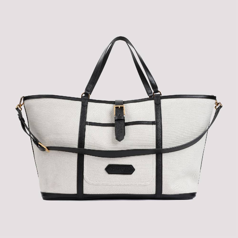 TOM FORD  Borsa Shopper TOM FORD in Cotone e Pelle Nera Vendita