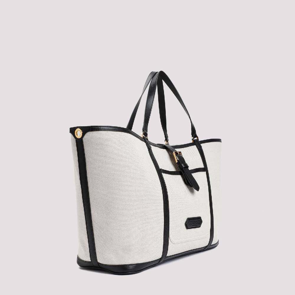 TOM FORD  Borsa Shopper TOM FORD in Cotone e Pelle Nera Vendita