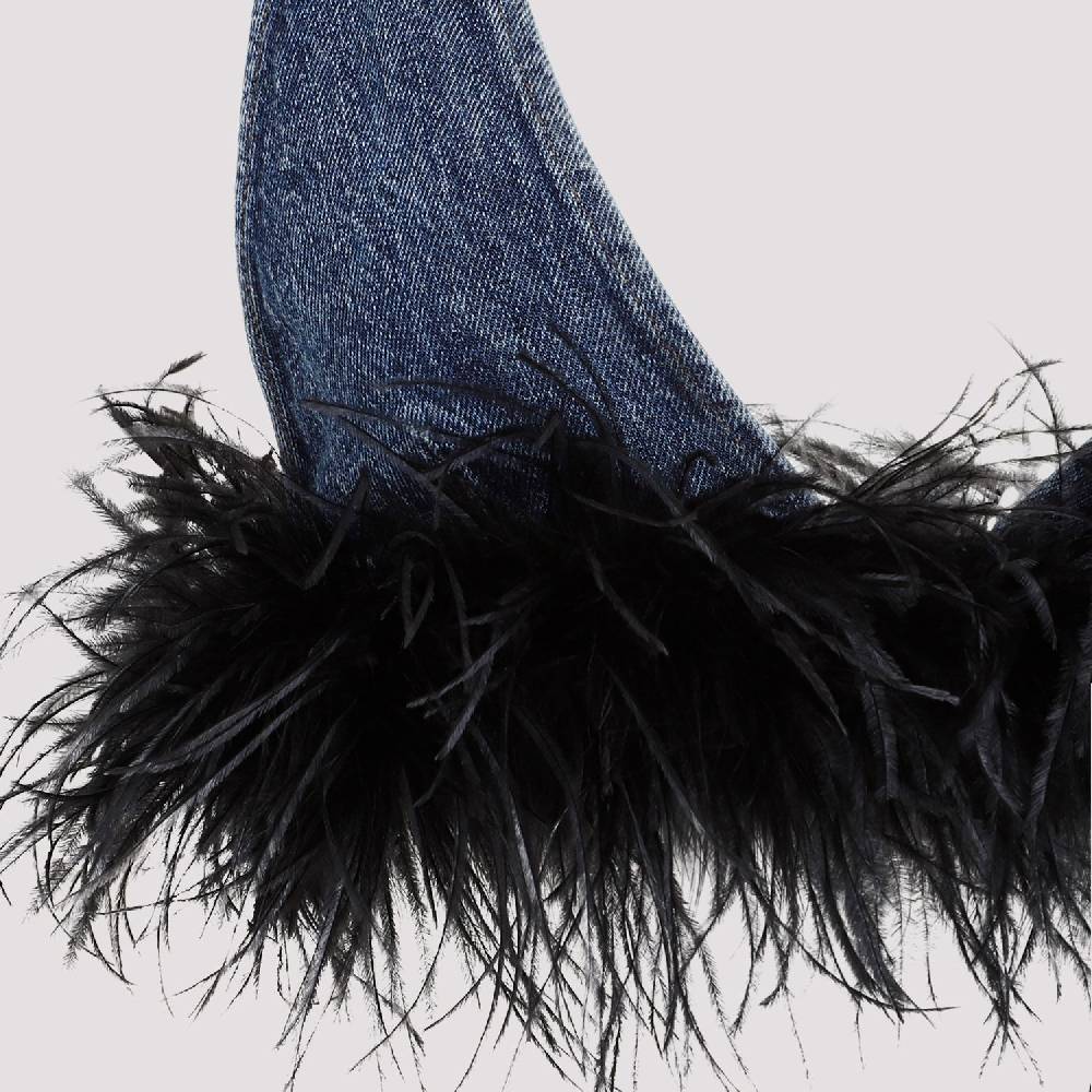 MIU MIU  Top di Cotone Blu con Piume Miu Miu Promozione