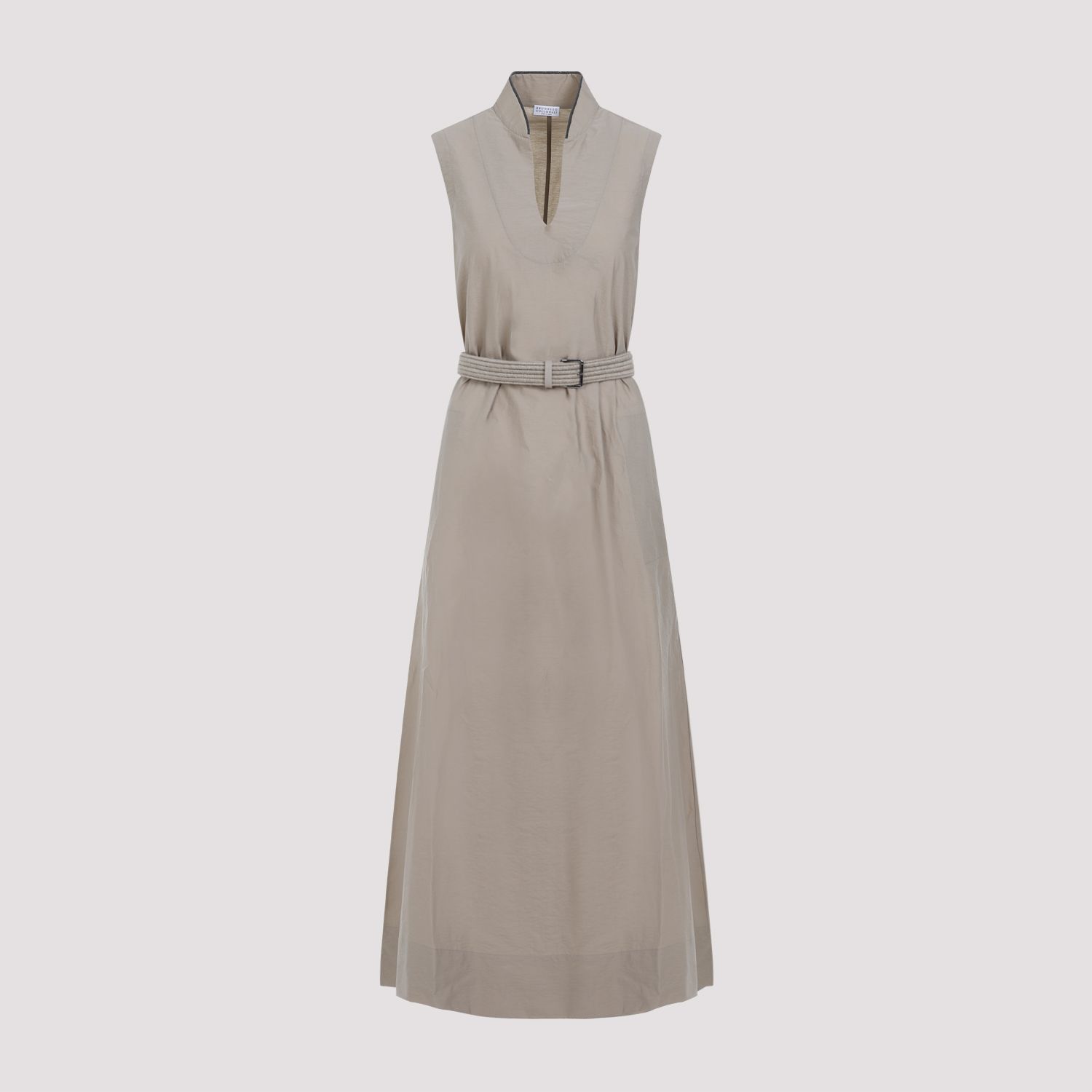BRUNELLO CUCINELLI  Abito Beige Senza Maniche in Cotone Misto Brunello Cucinelli Spedizione Gratuita