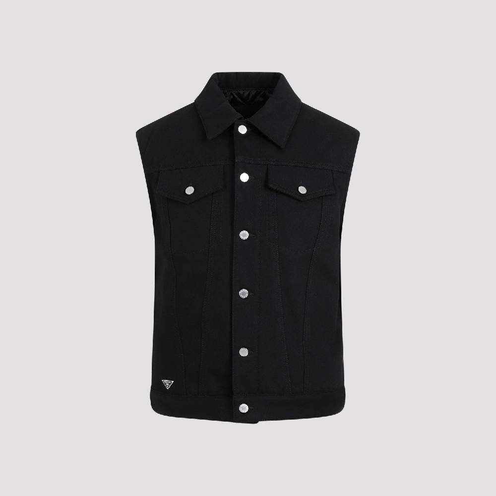 PRADA  Gilet di Jeans Nero in Cotone PRADA - Panciotto Senza Maniche Uomo Offerte