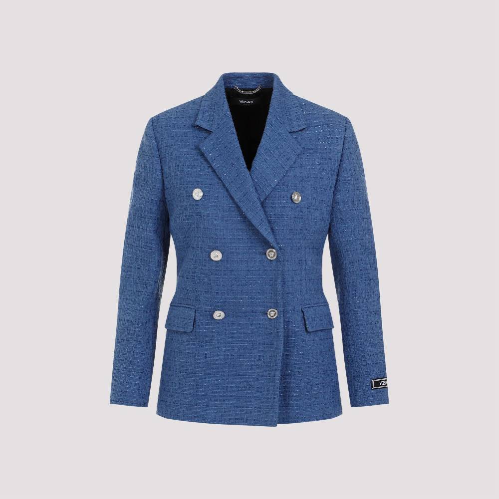 VERSACE  Blazer Tweed Cotone Blu Versace da Donna Super Saving Price