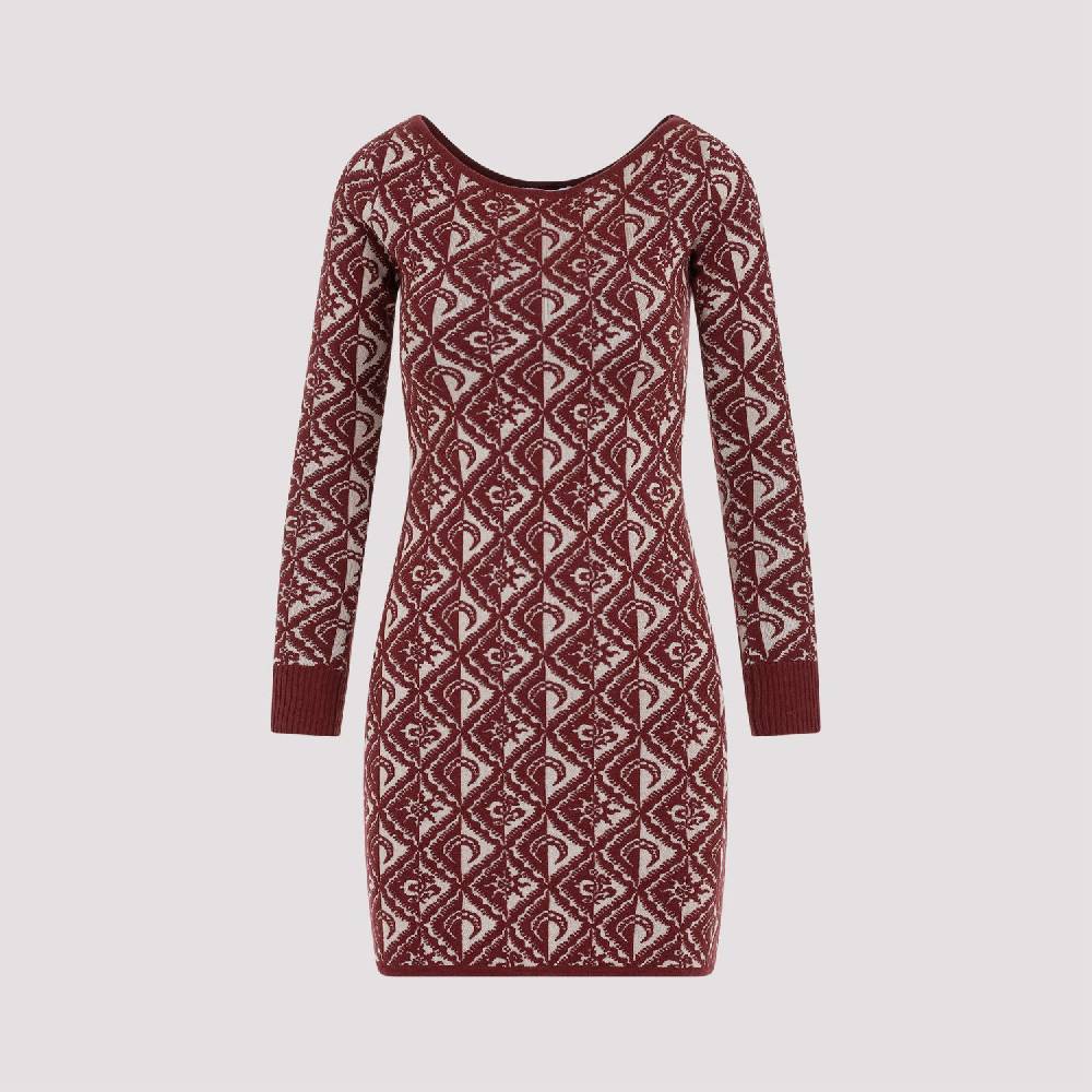 MARINE SERRE  Abito Corto Jacquard Rosso Marine Serre in Lana Ritorno libero