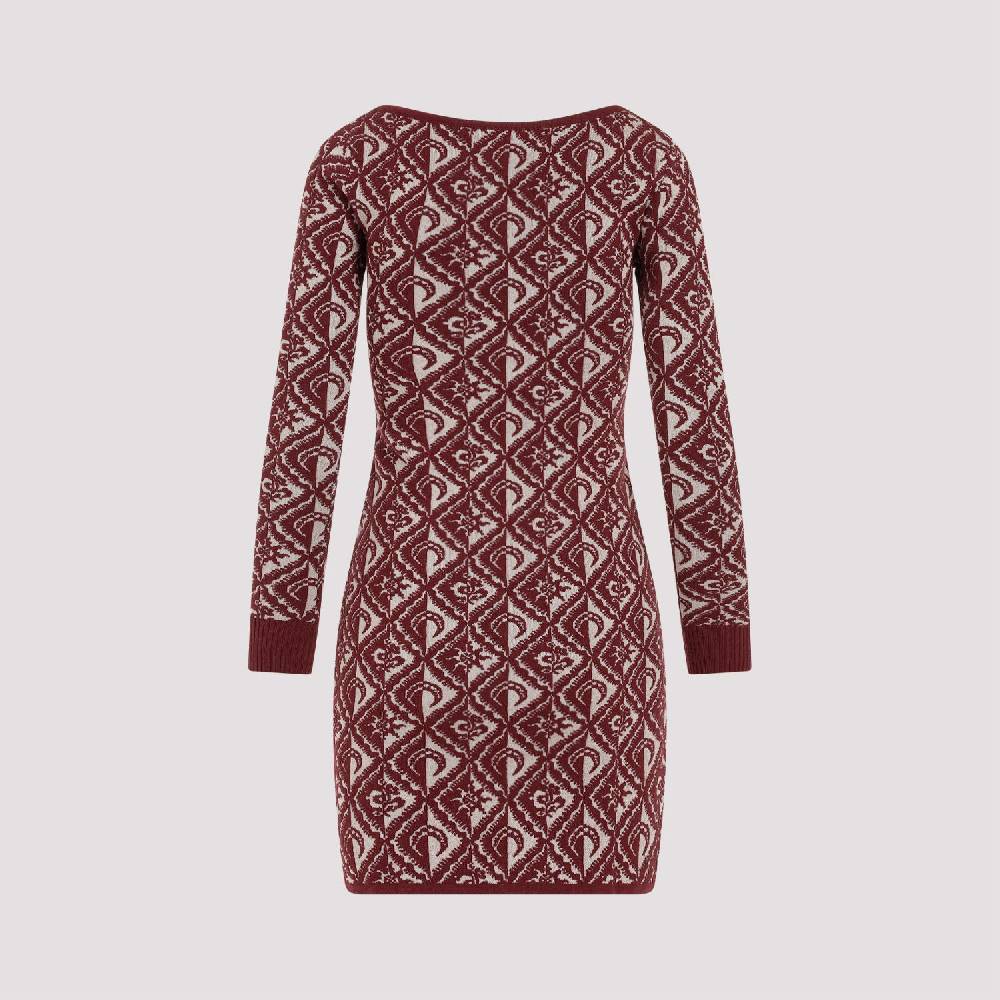 MARINE SERRE  Abito Corto Jacquard Rosso Marine Serre in Lana Ritorno libero