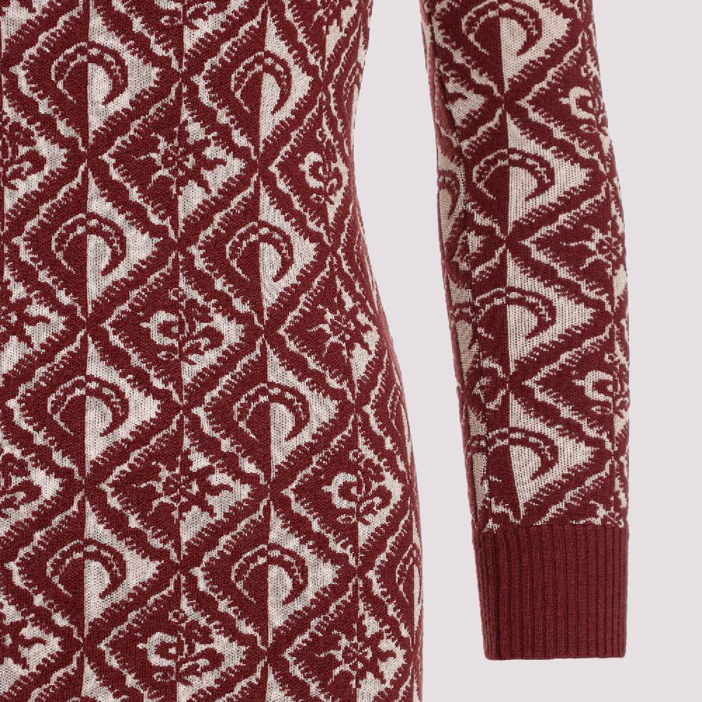 MARINE SERRE  Abito Corto Jacquard Rosso Marine Serre in Lana Ritorno libero