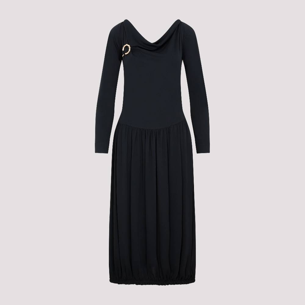 LANVIN  Abito Midi Drappeggiato Nero LANVIN con Spilla I Più Venduti
