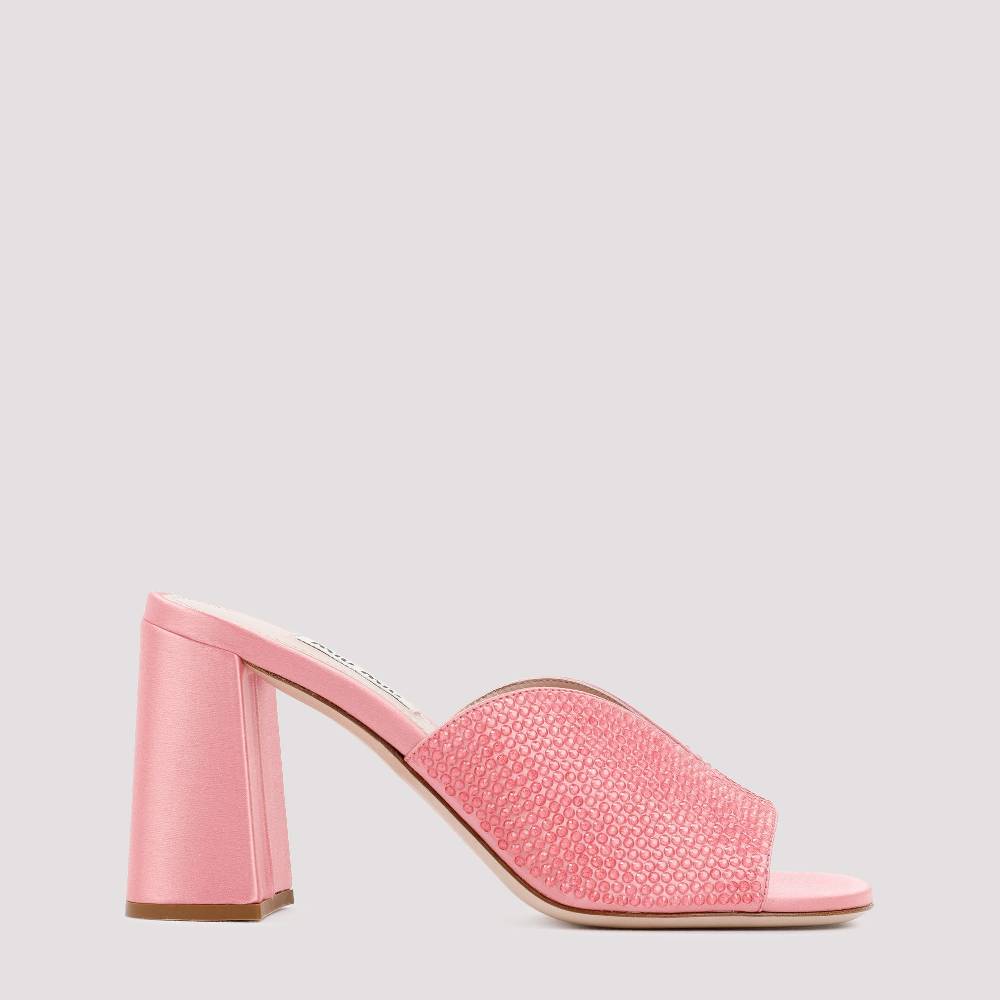 MIU MIU  Sandali MIU MIU in Raso Rosa con Tacco Largo 8,5cm Italia