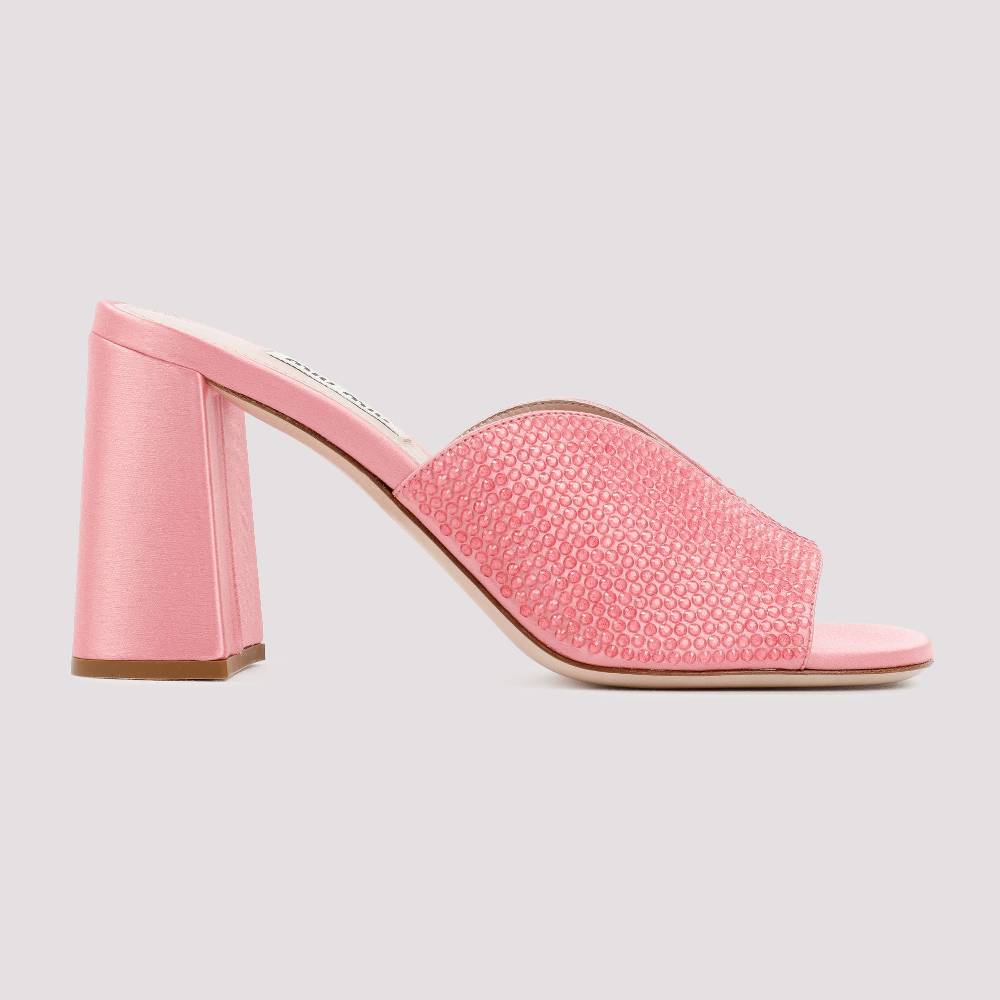 MIU MIU  Sandali MIU MIU in Raso Rosa con Tacco Largo 8,5cm Italia