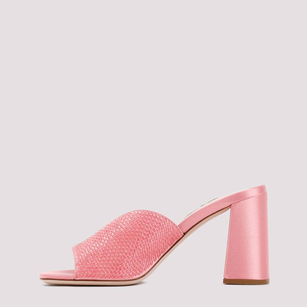 MIU MIU  Sandali MIU MIU in Raso Rosa con Tacco Largo 8,5cm Italia