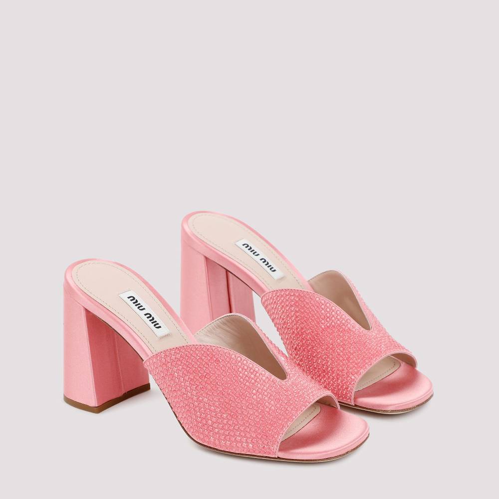MIU MIU  Sandali MIU MIU in Raso Rosa con Tacco Largo 8,5cm Italia