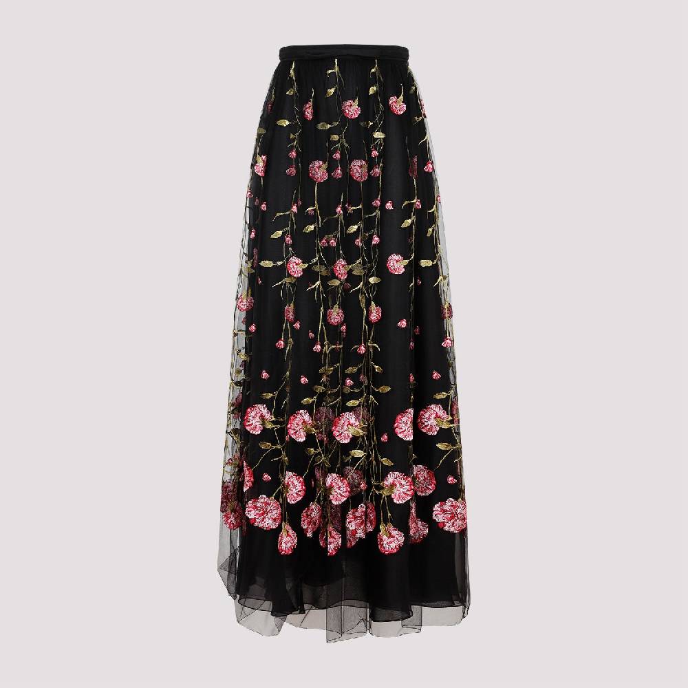 GIAMBATTISTA VALLI  Gonna Midi in Tulle Nero Ricamato con Rose di Giambattista Valli In Linea