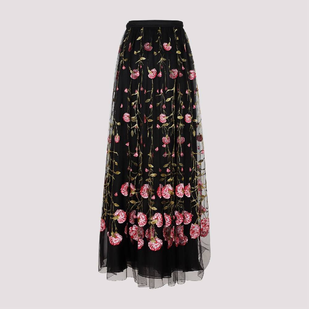 GIAMBATTISTA VALLI  Gonna Midi in Tulle Nero Ricamato con Rose di Giambattista Valli In Linea