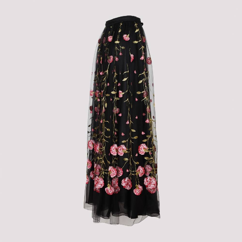 GIAMBATTISTA VALLI  Gonna Midi in Tulle Nero Ricamato con Rose di Giambattista Valli In Linea