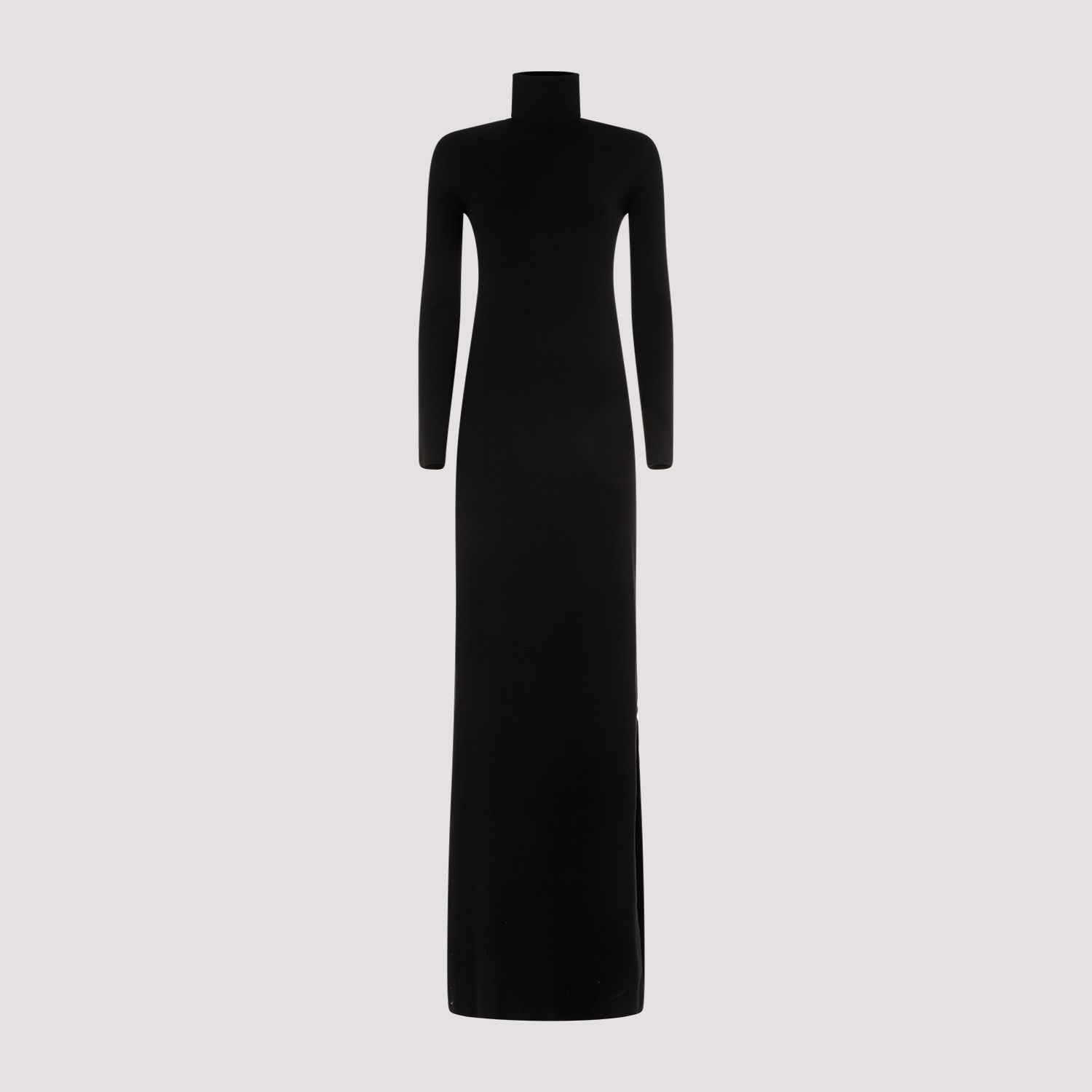 SAINT LAURENT  Abito Lungo Nero in Lana Saint Laurent Collo Alto Qualità