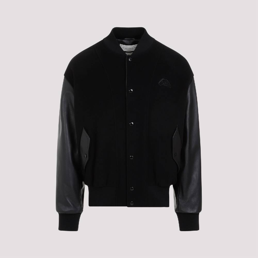 ALEXANDER MCQUEEN  Bomber Uomo Alexander McQueen in Cashmere e Pelle Nera 50% di sconto con spedizione gratuita