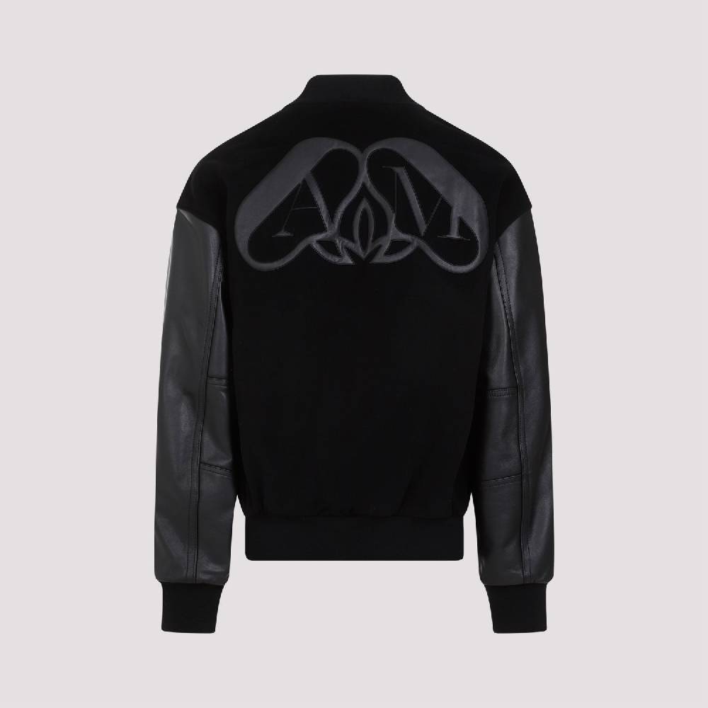ALEXANDER MCQUEEN  Bomber Uomo Alexander McQueen in Cashmere e Pelle Nera 50% di sconto con spedizione gratuita