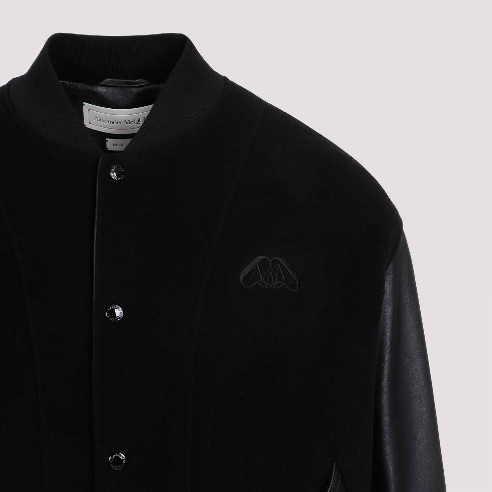 ALEXANDER MCQUEEN  Bomber Uomo Alexander McQueen in Cashmere e Pelle Nera 50% di sconto con spedizione gratuita