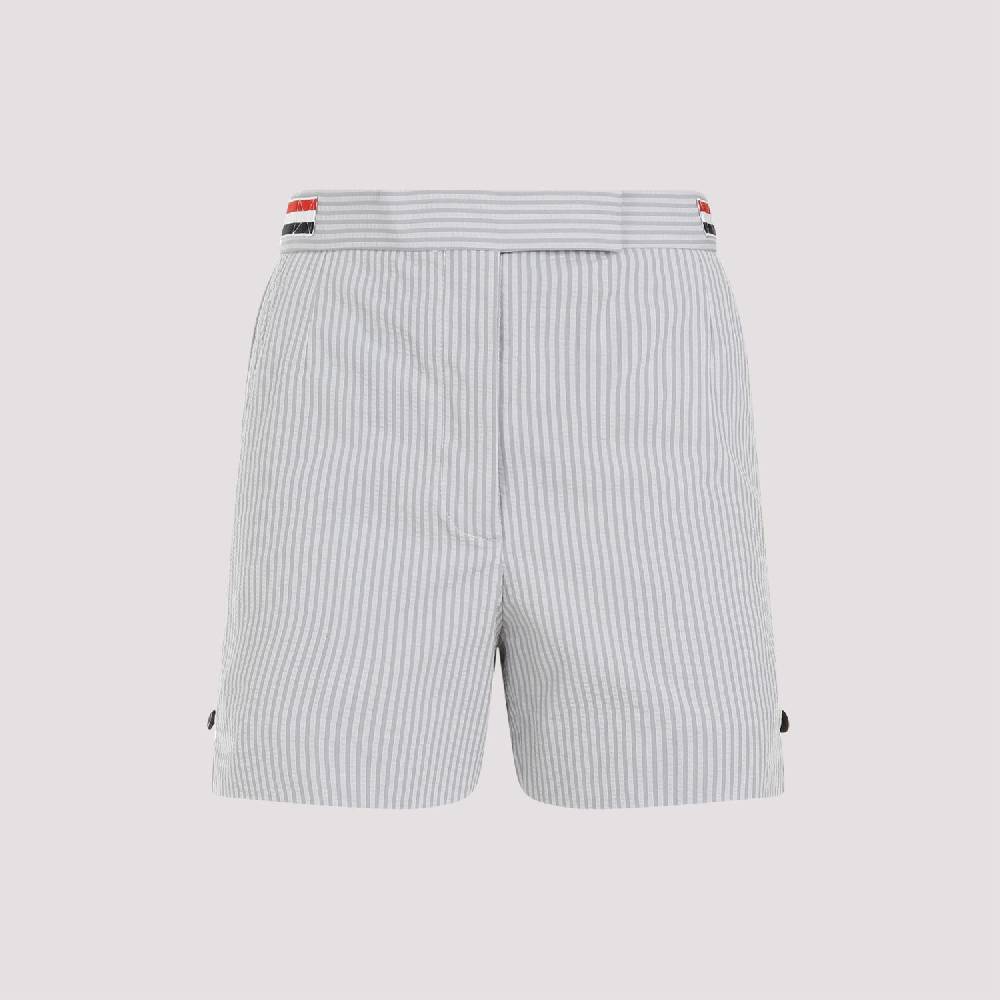 THOM BROWNE  Pantaloncini di Cotone Grigio Thom Browne con Righe Signature Promozione Limitata