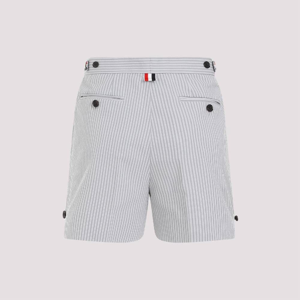 THOM BROWNE  Pantaloncini di Cotone Grigio Thom Browne con Righe Signature Promozione Limitata