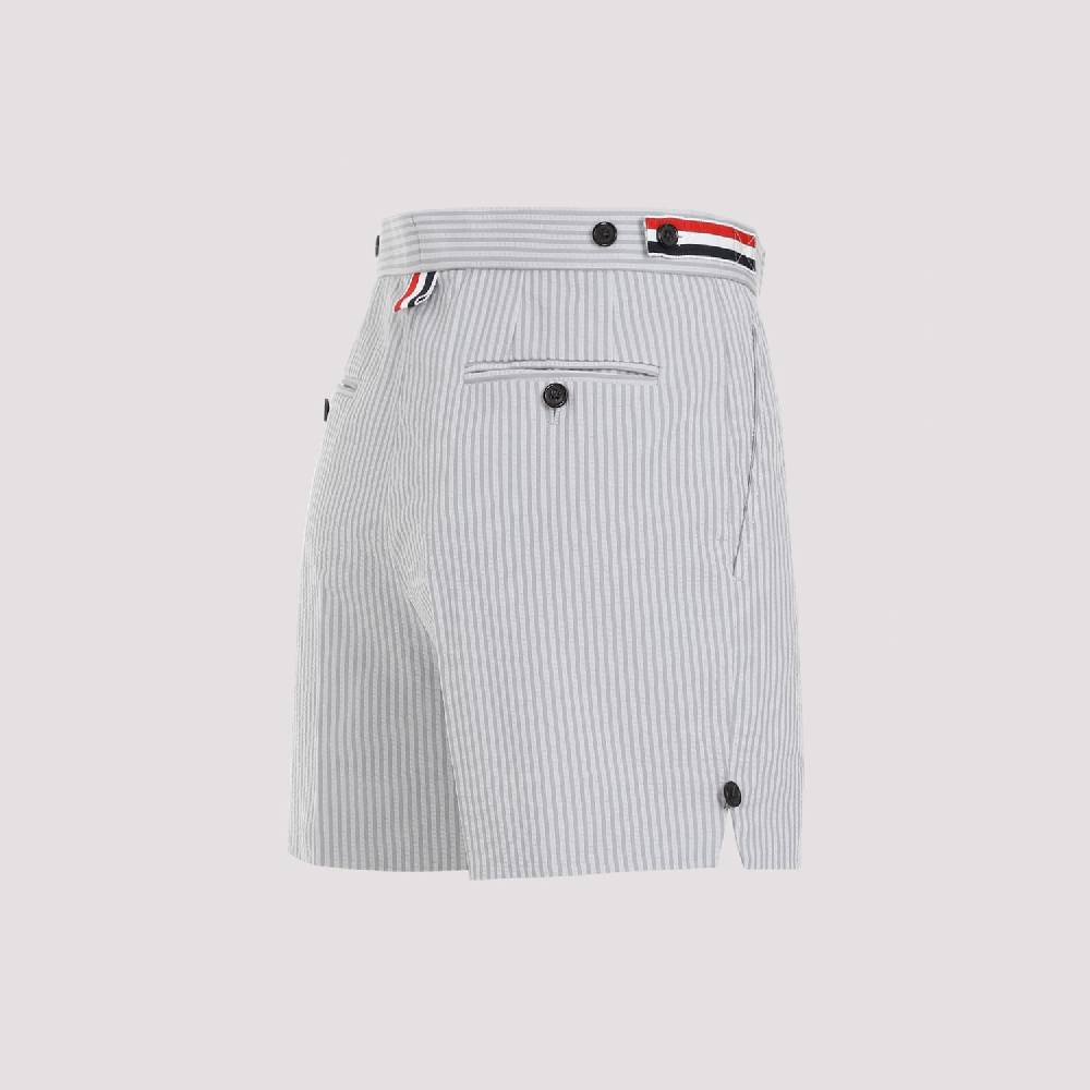 THOM BROWNE  Pantaloncini di Cotone Grigio Thom Browne con Righe Signature Promozione Limitata