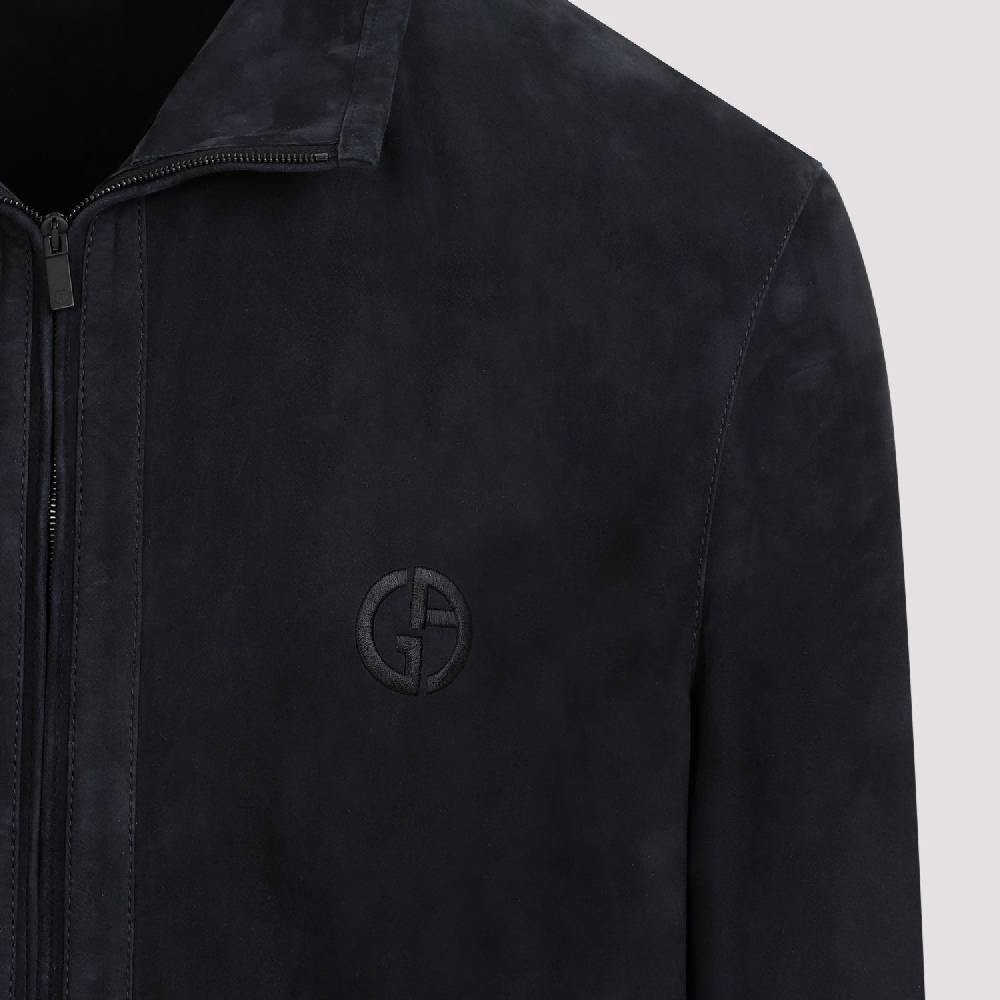 GIORGIO ARMANI  Giubbotto in Pelle Scamosciata Blu Uomo Giorgio Armani Offerta