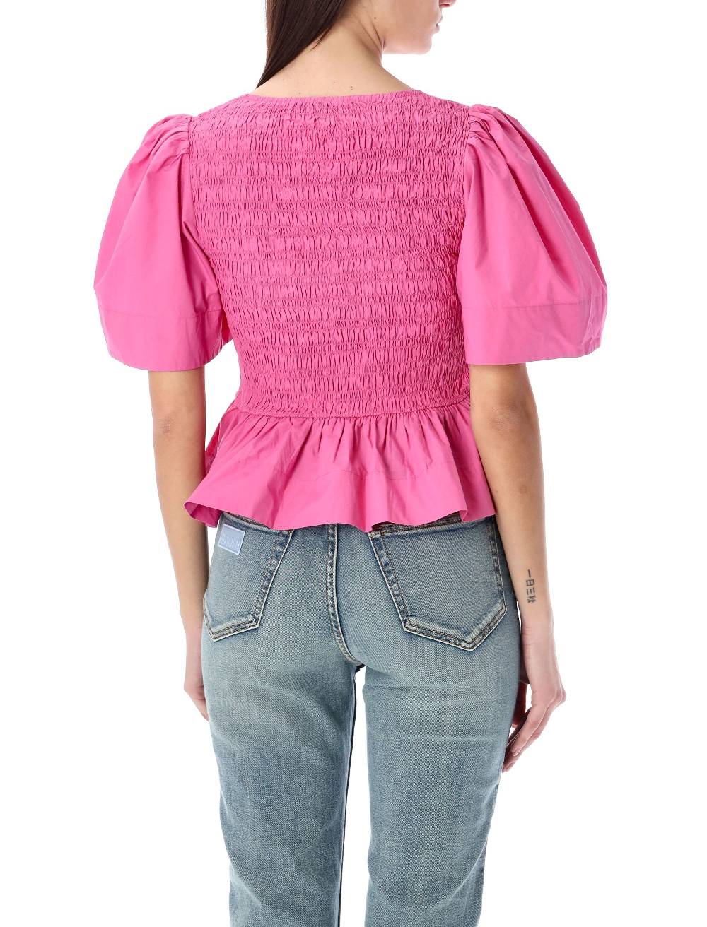 GANNI  Blusa in Cotone con Maniche a Palloncino e Peplo GANNI Offerte