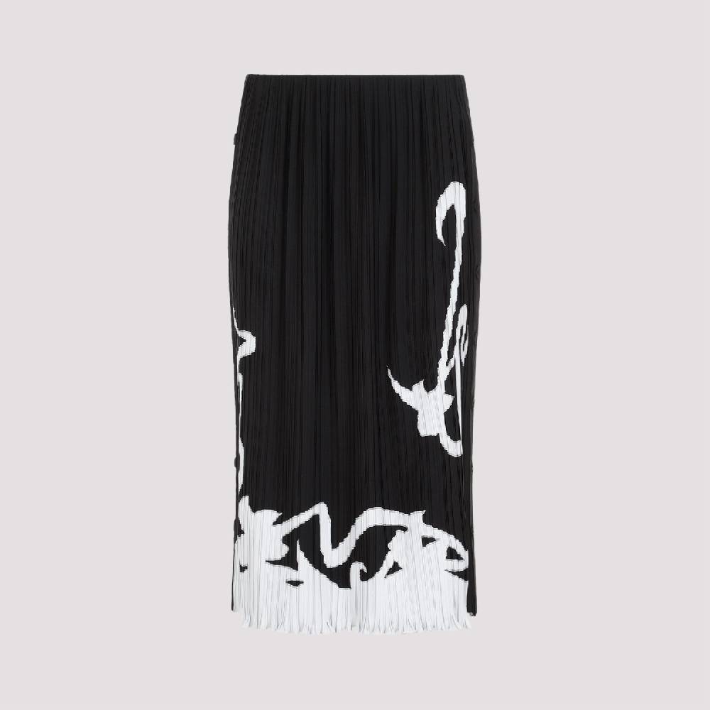 LANVIN  Gonna Midi Piegata Nera LANVIN con Motivo Geometrico Moda