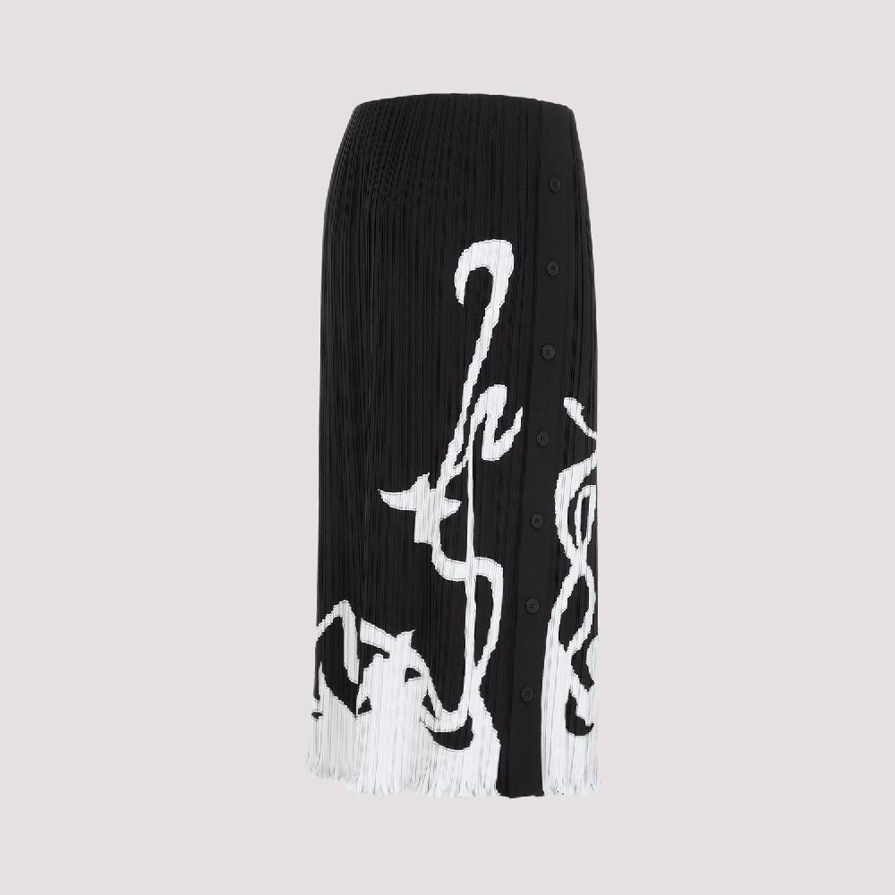 LANVIN  Gonna Midi Piegata Nera LANVIN con Motivo Geometrico Moda