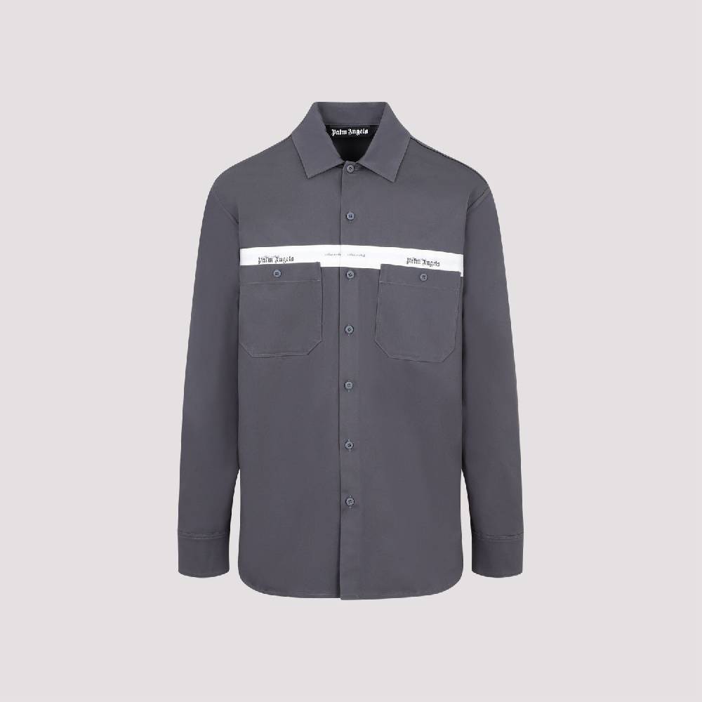 PALM ANGELS  Camicia in Cotone Antracite Palm Angels con Fascia Logo 2025