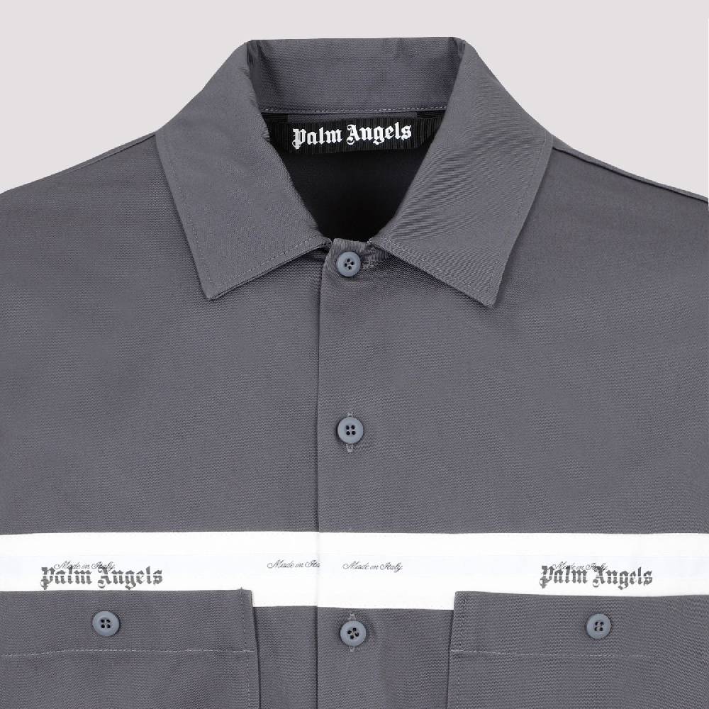 PALM ANGELS  Camicia in Cotone Antracite Palm Angels con Fascia Logo 2025