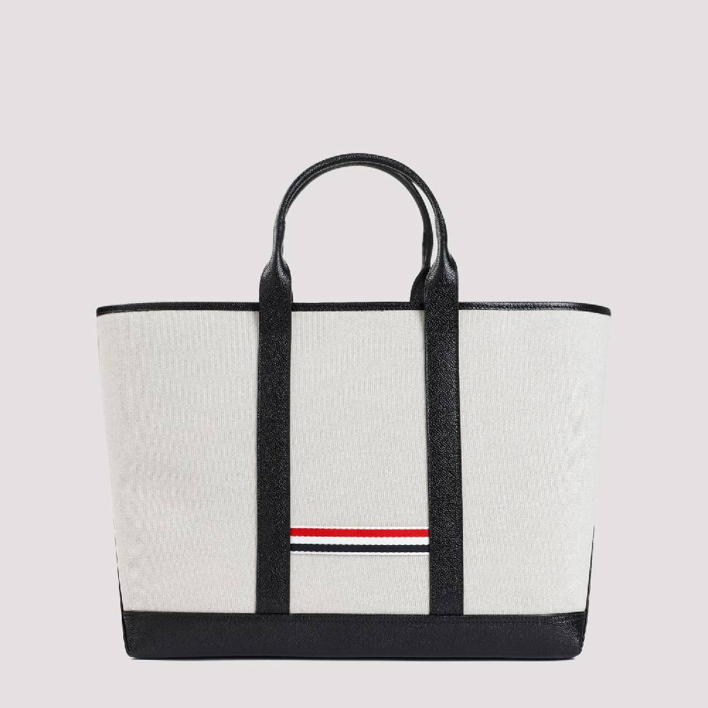 THOM BROWNE  Borsa Shopper Media in Pelle Nera Thom Browne In Vendita