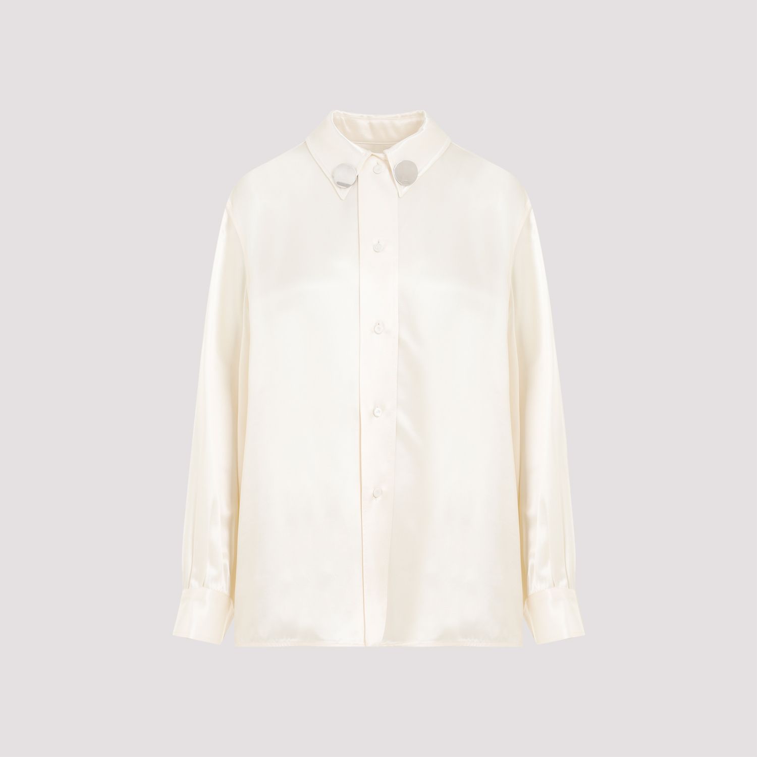 JIL SANDER  Camicia Satinata Beige Jil Sander in Viscosa con Bottoni Argento Promozione