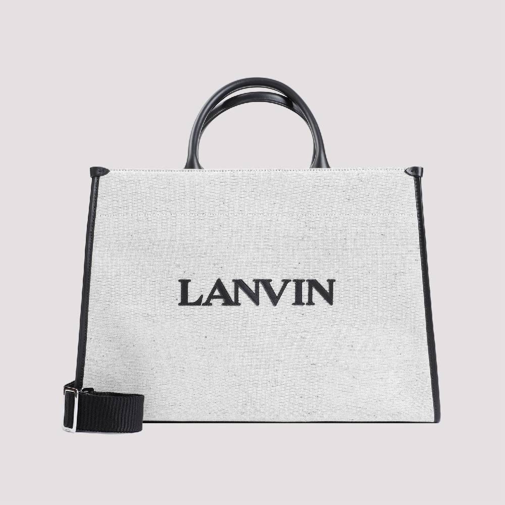 LANVIN  Borsa Shopper Lanvin in Cotone e Lino Grigio con Rifiniture in Pelle I Più Venduti