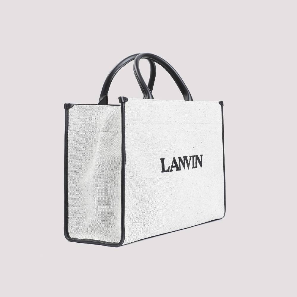 LANVIN  Borsa Shopper Lanvin in Cotone e Lino Grigio con Rifiniture in Pelle I Più Venduti
