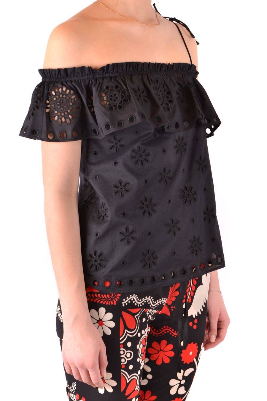 RED VALENTINO  Top Elegante di Cotone Nero RED VALENTINO In Saldo