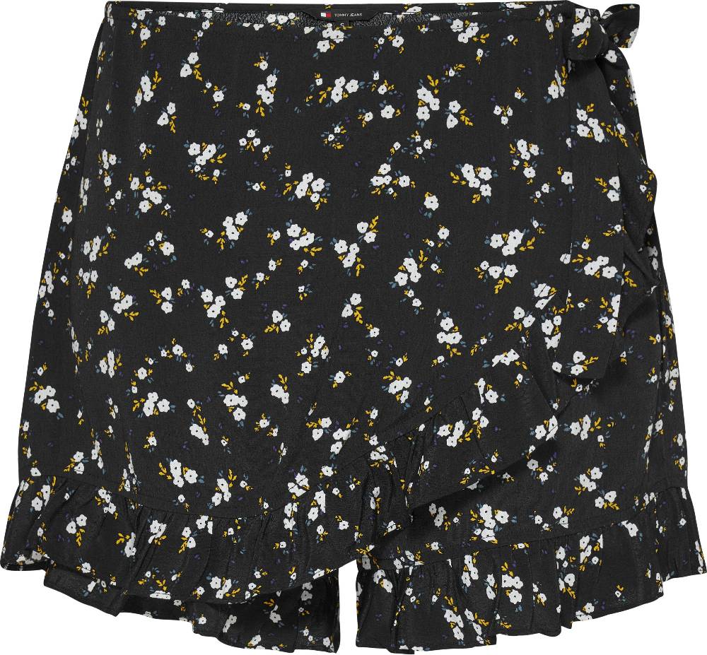 TOMMY JEANS  Shorts Avvolgenti Neri a Fiori Tommy Jeans con Volant Vendita