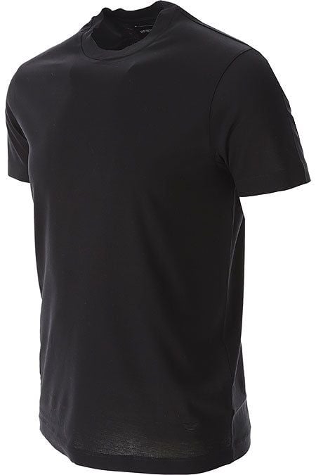 EMPORIO ARMANI  T-Shirt Uomo Emporio Armani in Lyocell e Cotone Nero Saldi Di Fabbrica