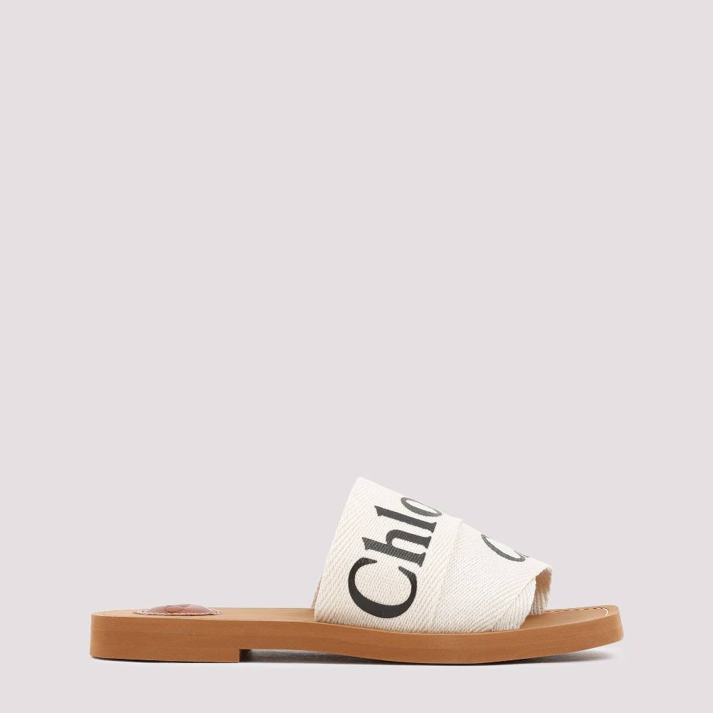 CHLOÉ  Sandali Chloé Woody Bianchi in Lino con Punta Aperta Sconto