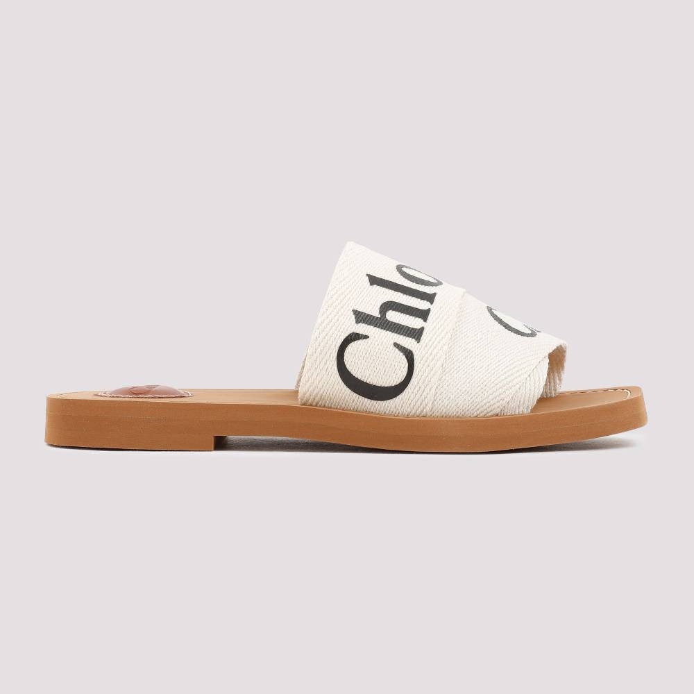CHLOÉ  Sandali Chloé Woody Bianchi in Lino con Punta Aperta Sconto