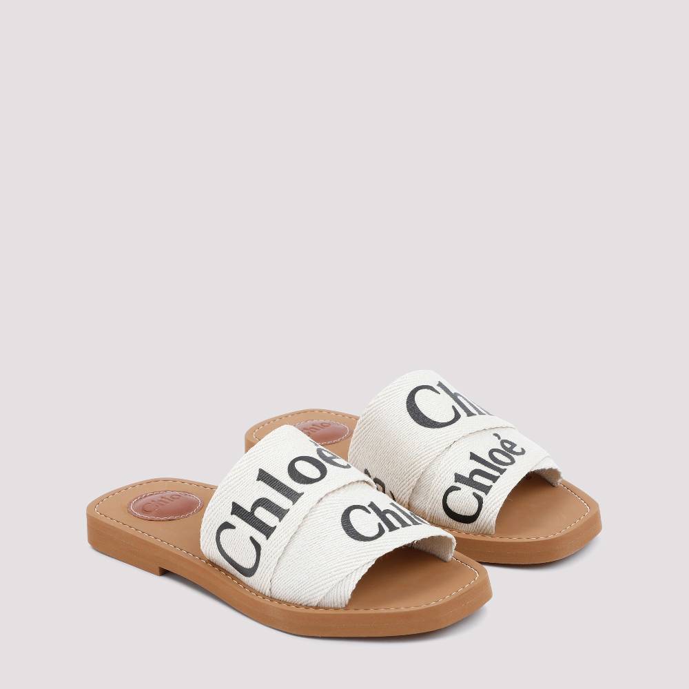 CHLOÉ  Sandali Chloé Woody Bianchi in Lino con Punta Aperta Sconto