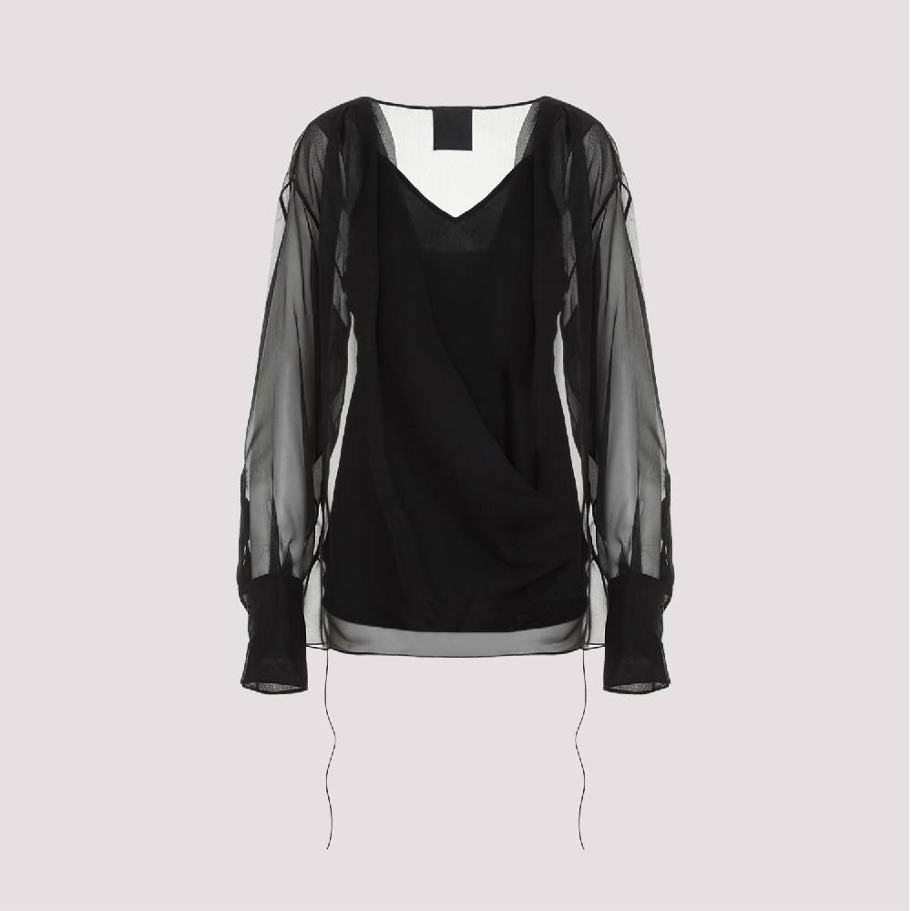 GIVENCHY  Camicia Nera in Seta Drappeggiata Givenchy con Lacci Laterali Online