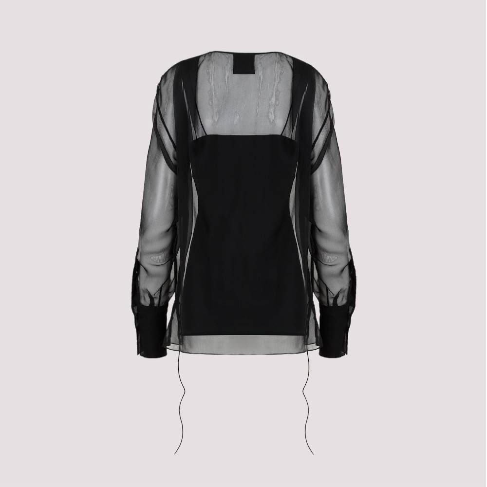 GIVENCHY  Camicia Nera in Seta Drappeggiata Givenchy con Lacci Laterali Online