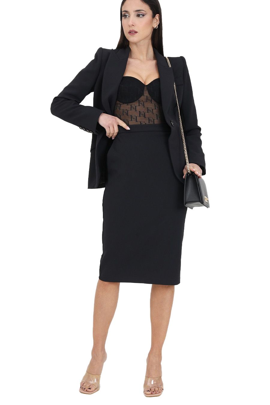 ELISABETTA FRANCHI  Gonna Nera in Poliestere Elisabetta Franchi da Donna Offerte