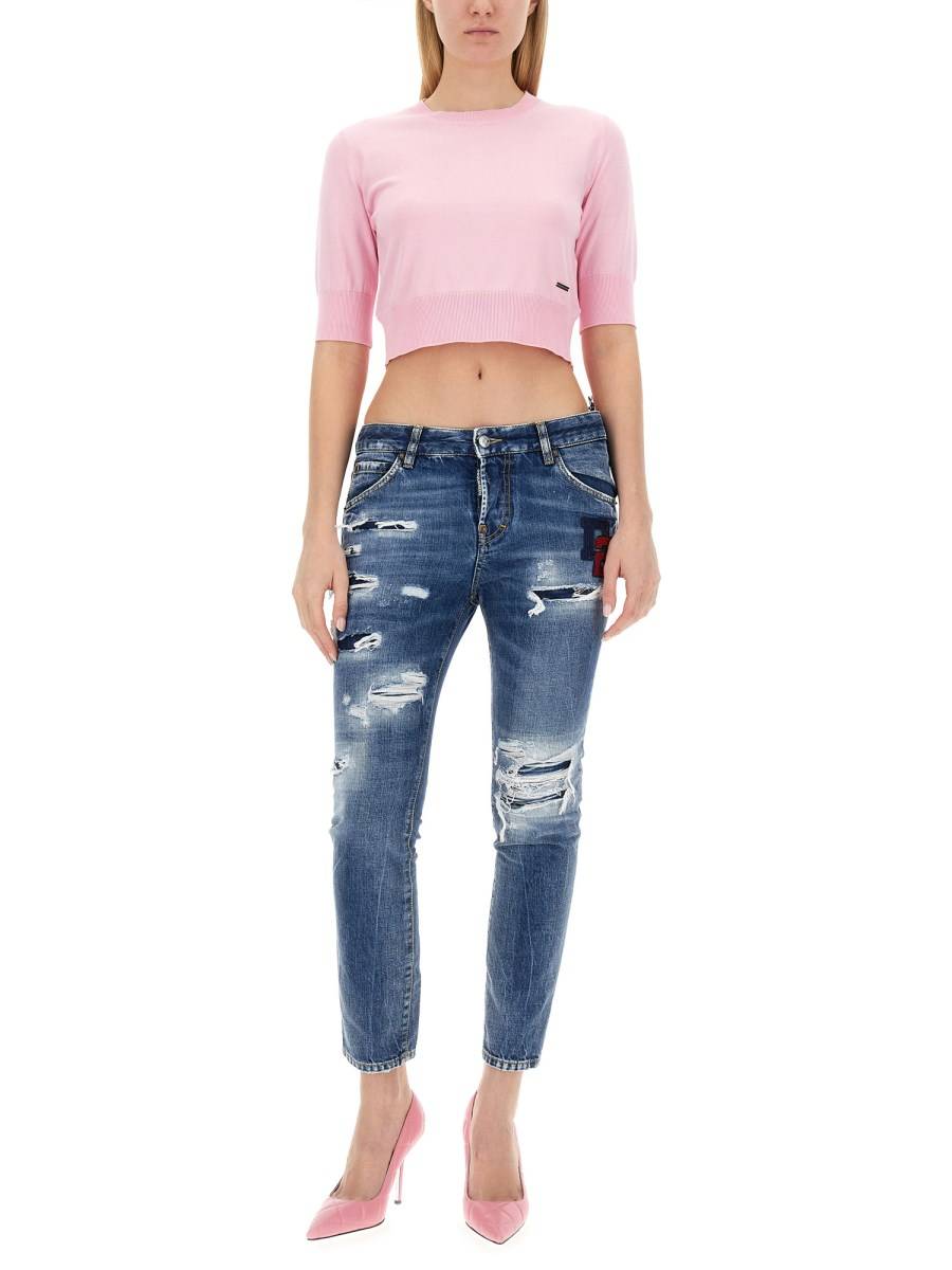 DSQUARED MAGLIA CROPPED IN COTONE TRICOT Offerta
