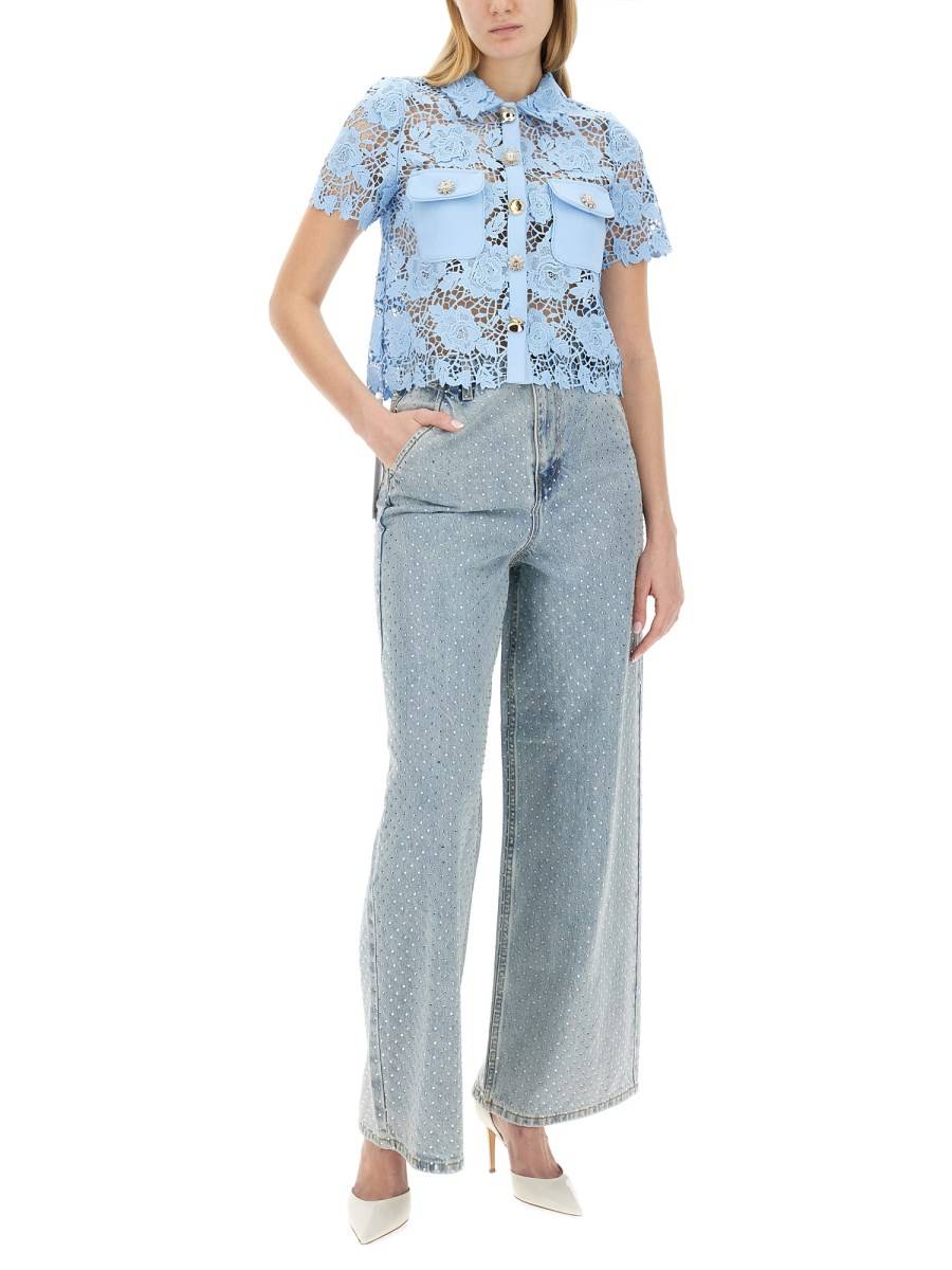 SELF-PORTRAIT JEANS WIDE LEG CON APPLICAZIONI STRASS 2025