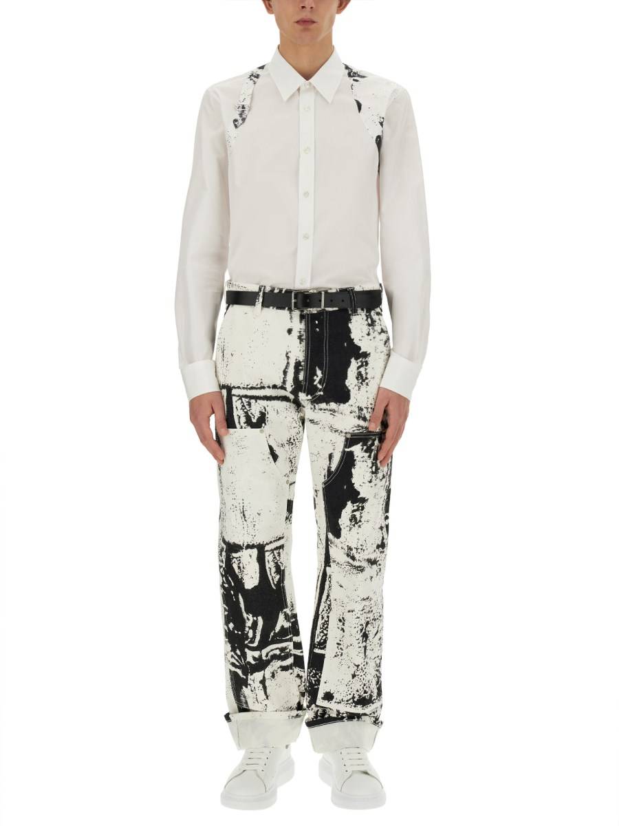 ALEXANDER McQUEEN JEANS WORKWEAR IN DENIM DI COTONE CON STAMPA FOLD Moda