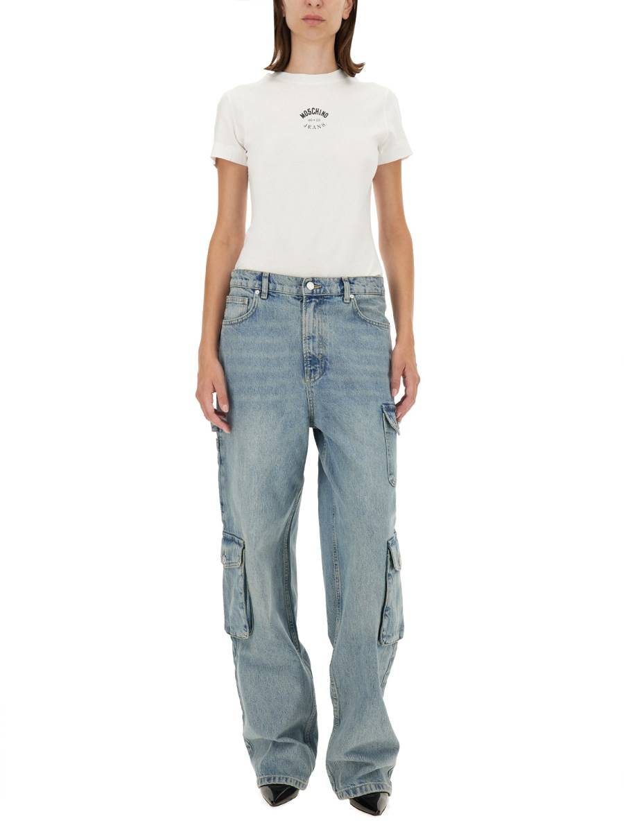 MOSCHINO JEANS T-SHIRT IN JERSEY DI COTONE CON STAMPA LOGO Pezzi Unici