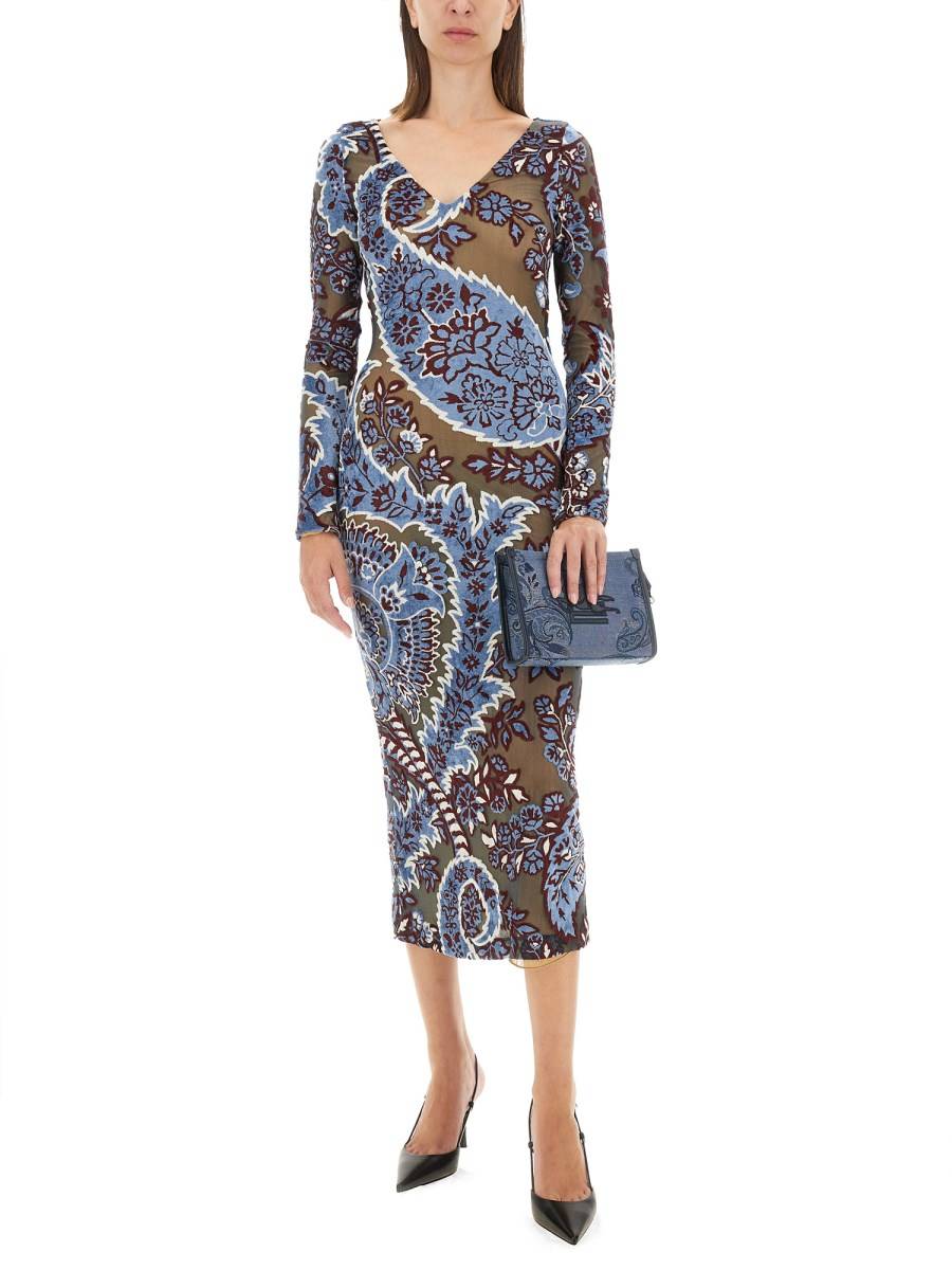 ETRO ABITO IN TULLE JACQUARD DI VELLUTO Nuovo